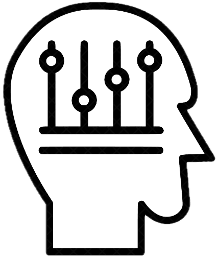 Line-art icon of a human head in profile containing adjustable slider controls