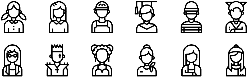 Twelve line-art avatars representing generic demographic persona sketches